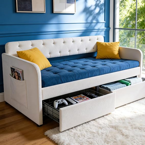 Twin Size Daybed with 2 Storage Drawers & Side Pockets