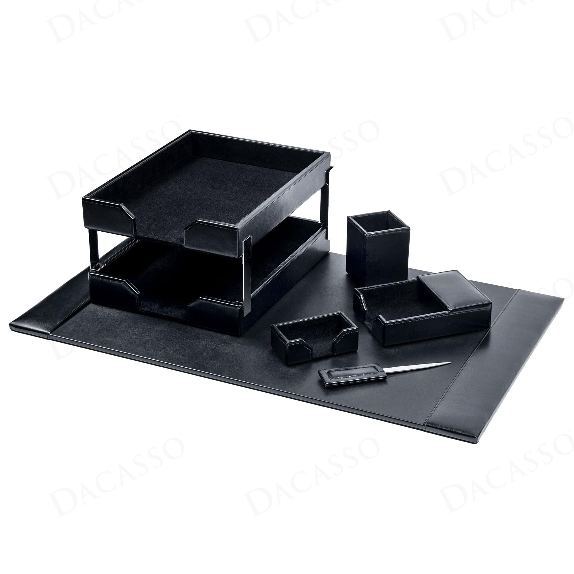 Black Bonded Leather 8-Piece Desk Set