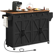 Kitchen Island Cart with Drop Leaf & Power Outlet