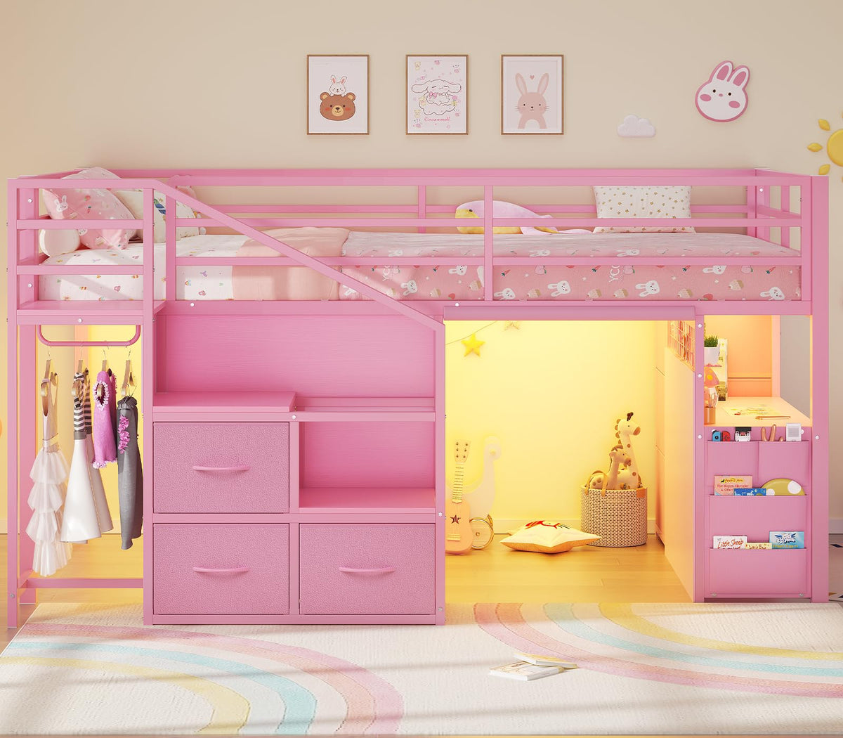 Twin Loft Bed with Desk and Stairs