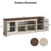 IRONCK Farmhouse TV Stand for 75 Inch TV, Rustic Entertainment Center with Storage Cabinets & Open Shelves, Grid Glass Doors, Media Console for Living Room, Bedroom(Light Oak & Walnut)