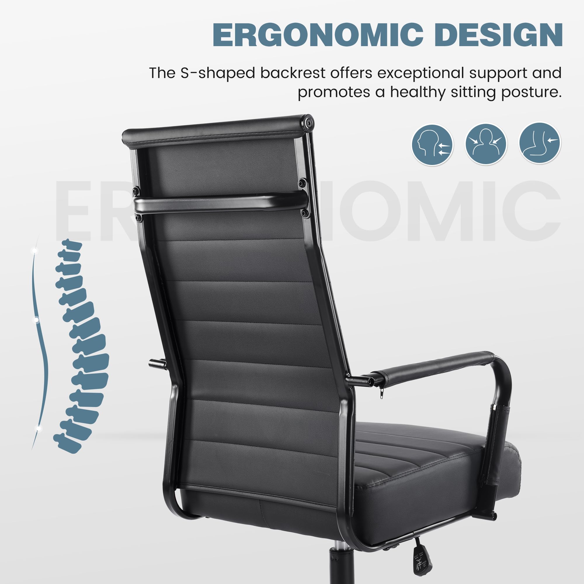 Ergonomic Ribbed Office Chair with High Back & Adjustable Height
