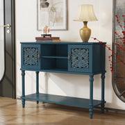 Vintage Console Table with Hand-Carved Doors