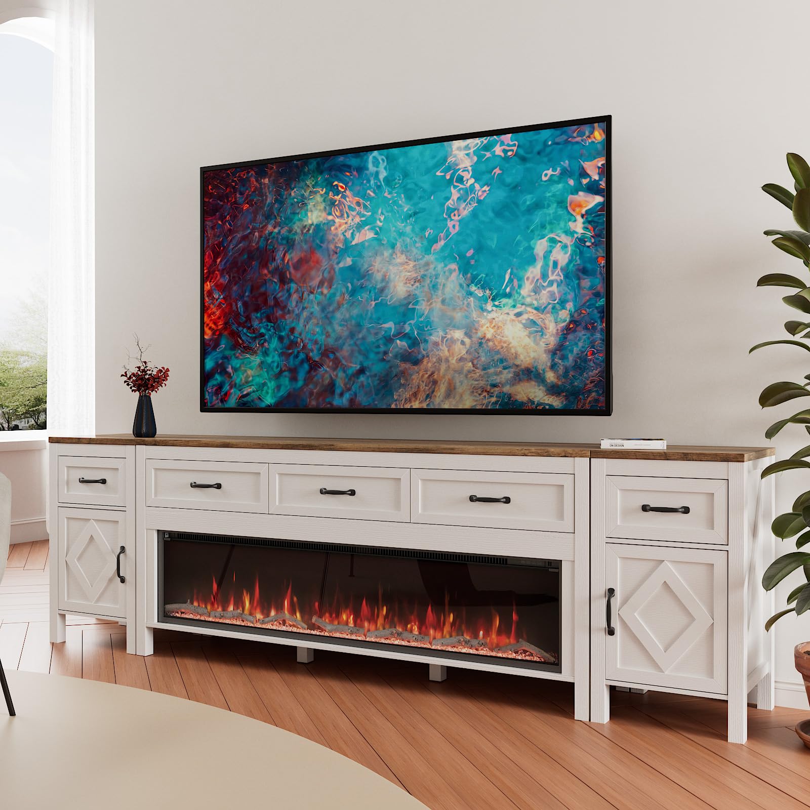 TV Stand with 60" Electric Fireplace – Up to 100"