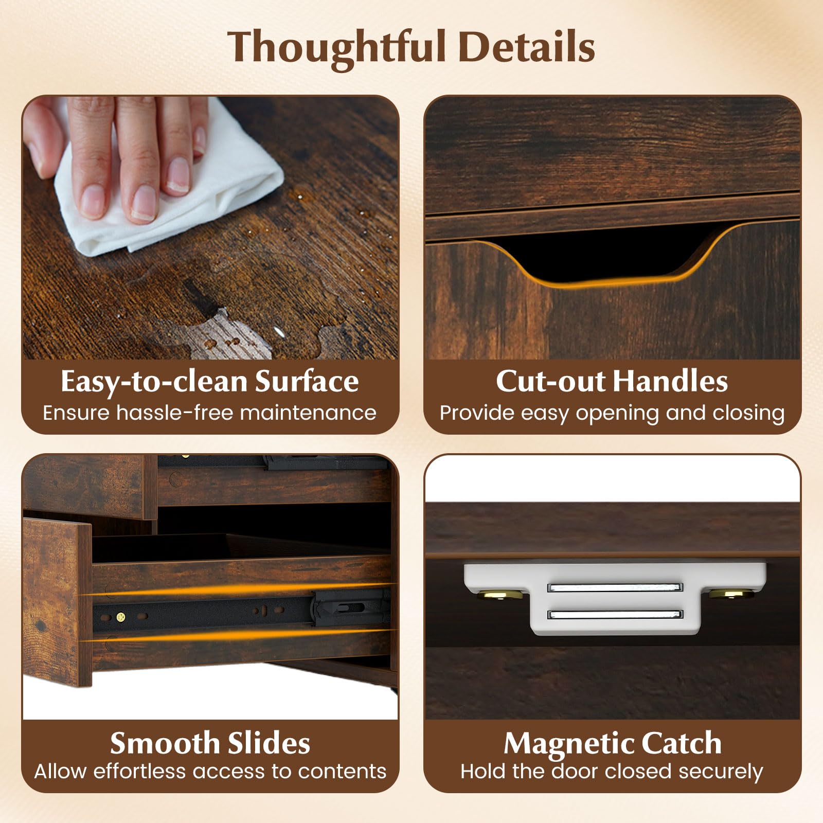 Rolling File Cabinet with 5 Drawers & Side Cabinet