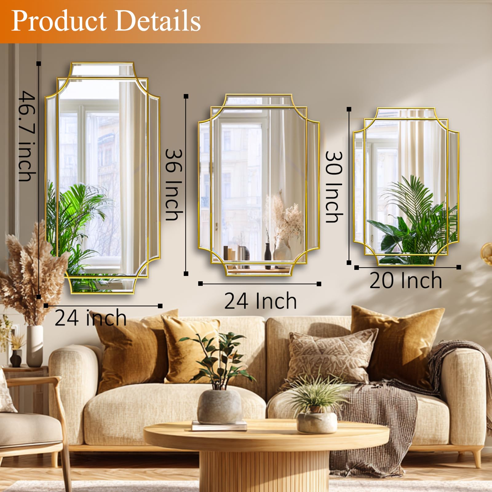 Gold Beveled Rectangular Wall Mirror