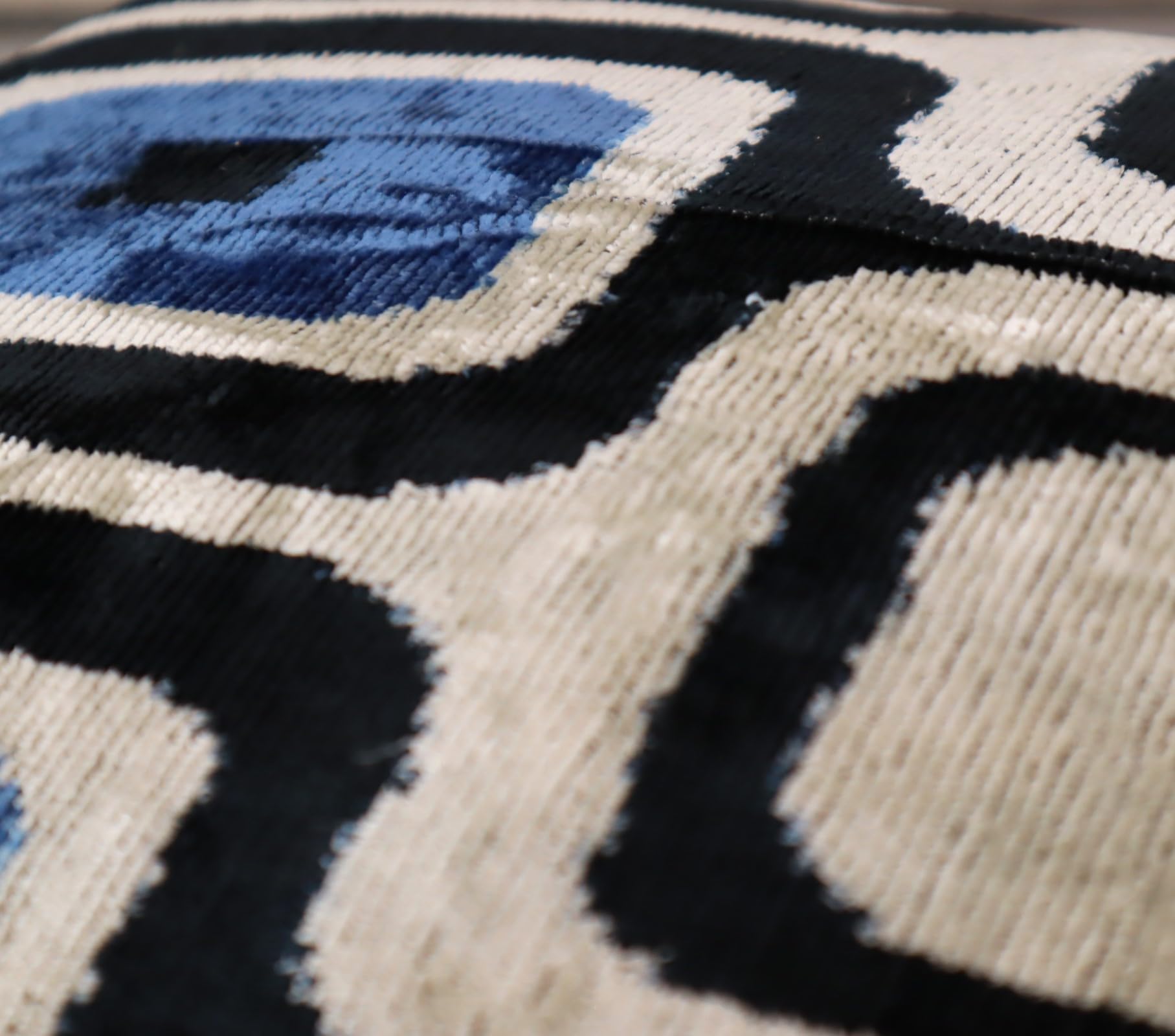CANVELLO Handmade Velvet Decorative Pillow 16" x 24" | Premium Down Feather Fill, Geometric Blue and Black Pattern, Hidden Zipper Closure