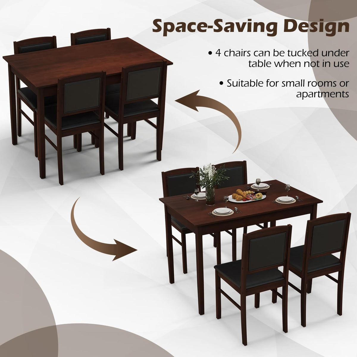 GIANTEX 5-Piece Dining Table Set for 4, Wooden Kitchen Table and Chairs with Solid Rubber Wood Legs, Padded Seat & Backrest, Space Saving Dinette Set for Home Dining Living Room, Breakfast Nook