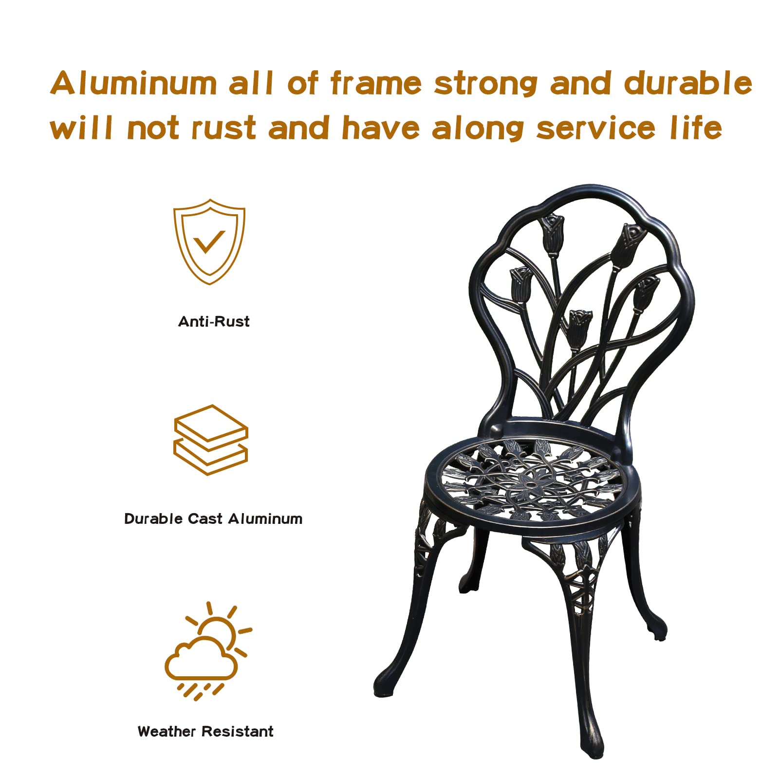 3-Piece Cast Aluminum Patio Bistro Set with Umbrella Hole