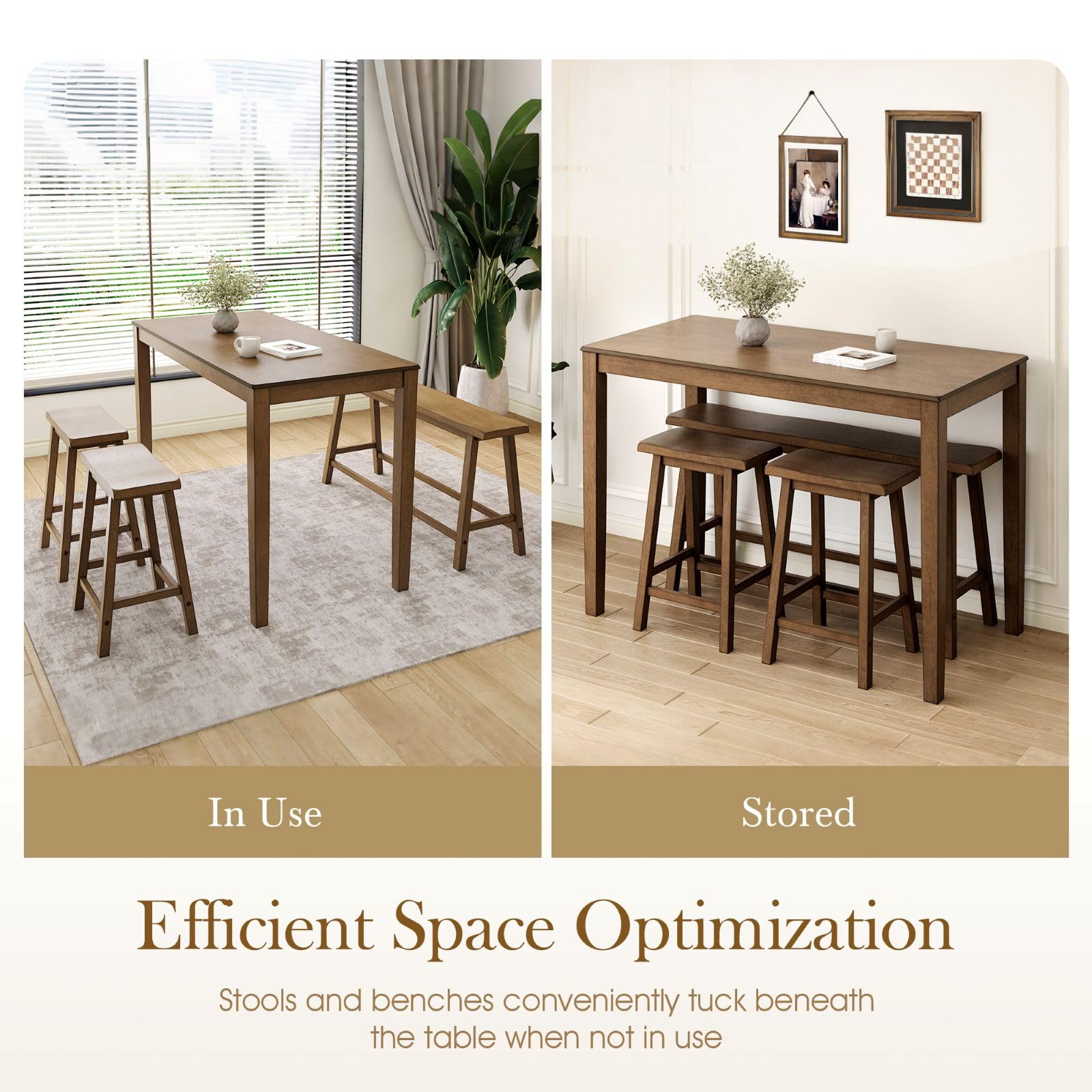 Counter Height Dining Table Set with Bench and 2 Chairs