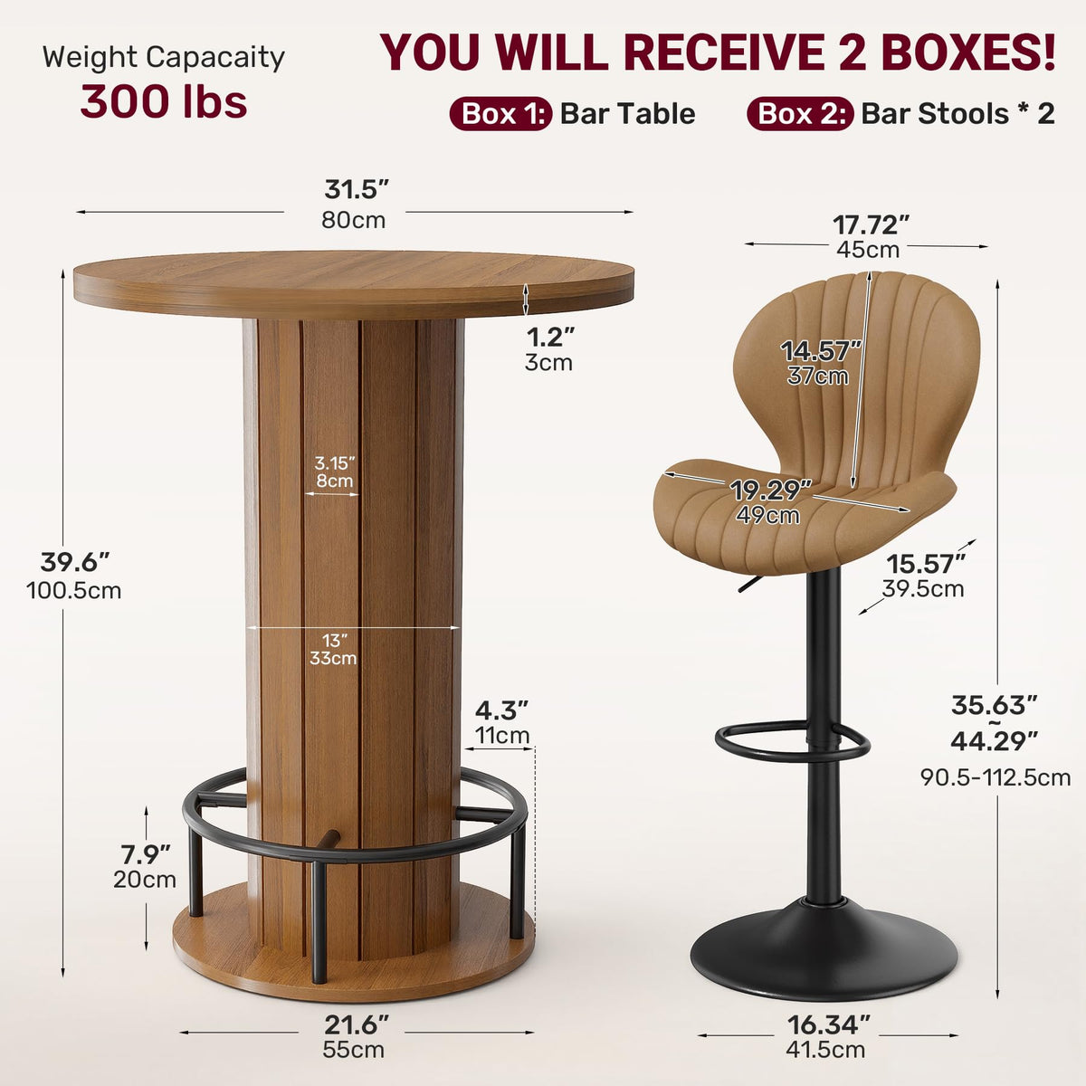 Round Bar Table Set with 2 Stools
