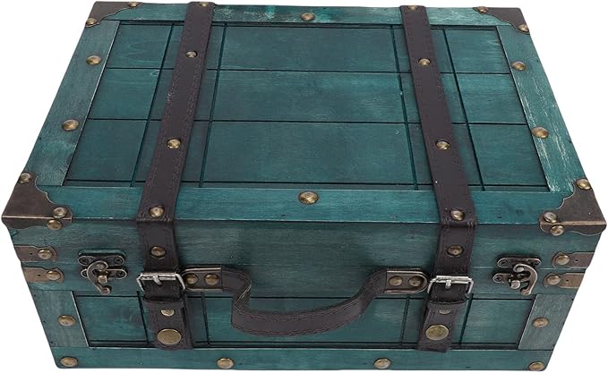Vintage Wooden Storage Trunk with Hinged Lid & Leather Handle