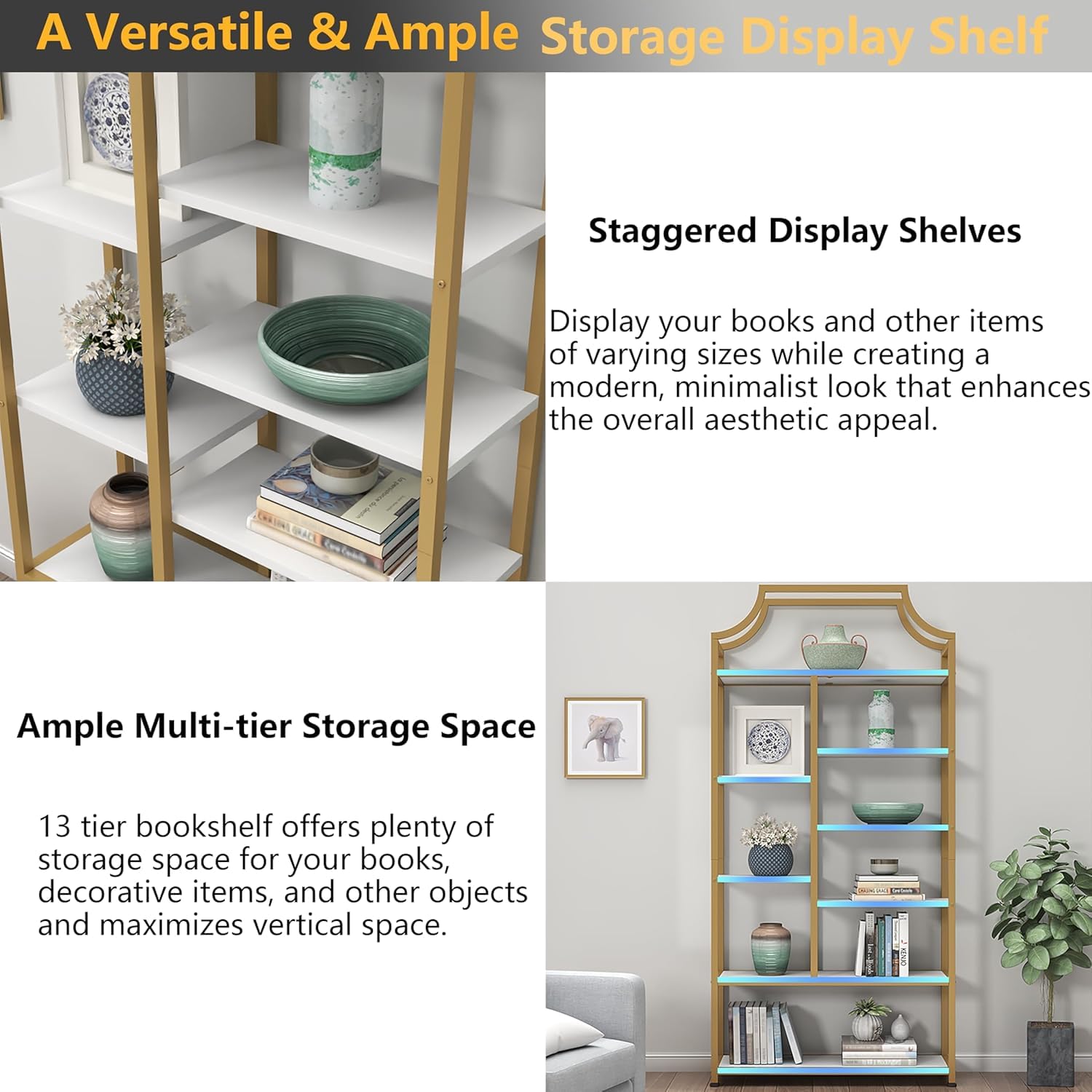 8-Tier Etagere Bookshelf with Metal Frame