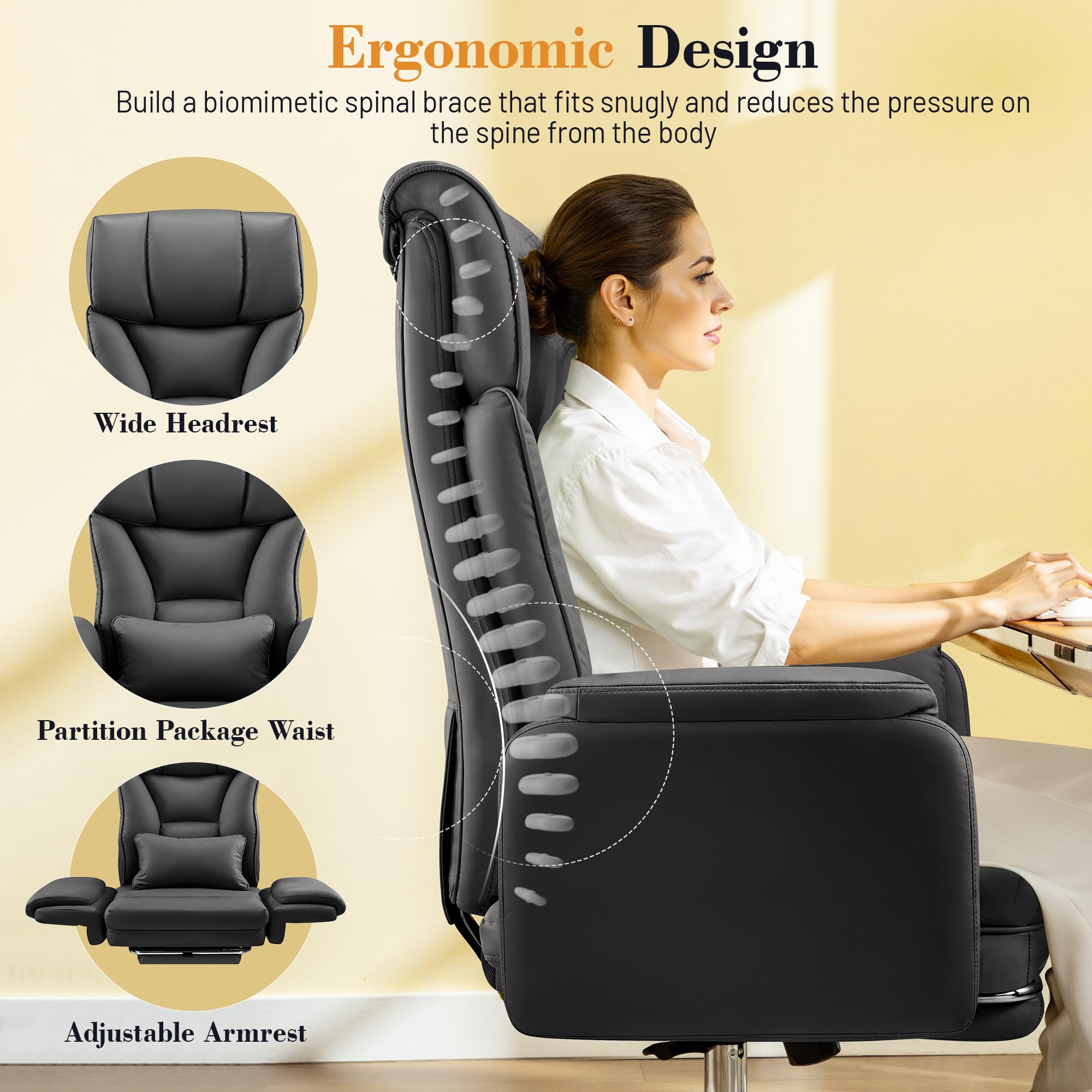 Wide Reclining Office Chair with Footrest & Lumbar Support