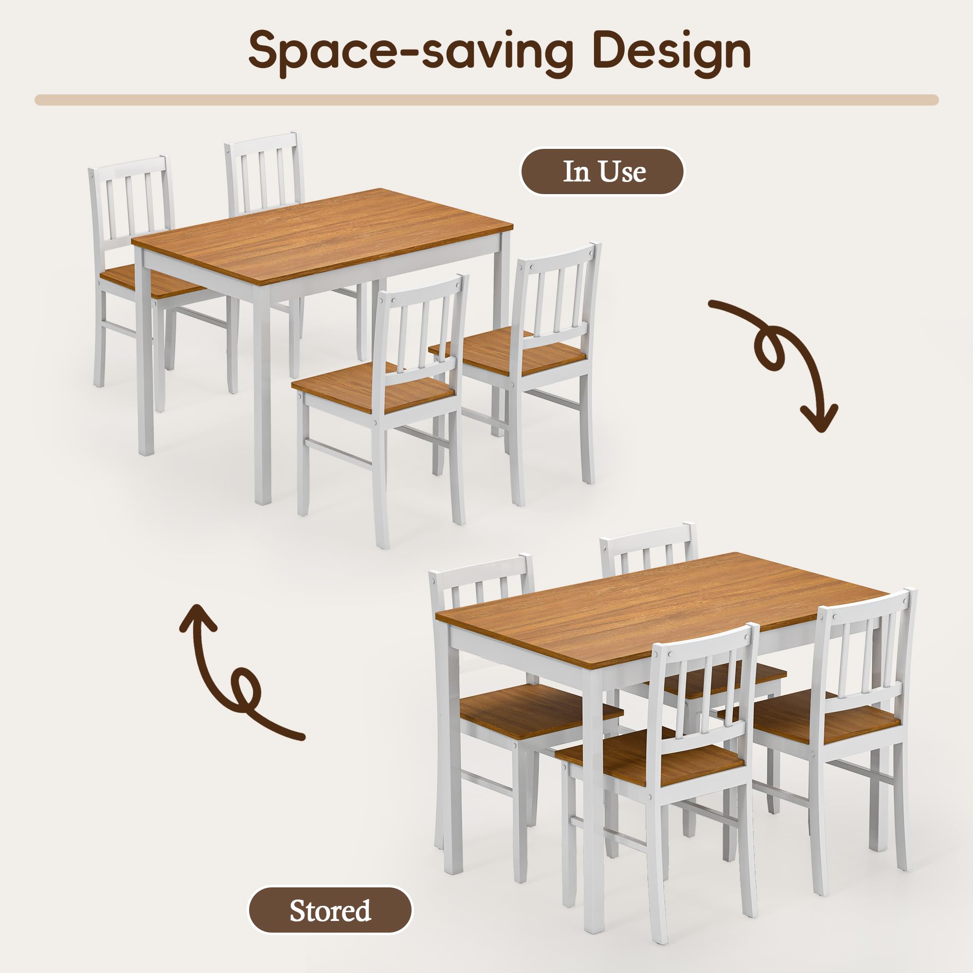 5-Piece Farmhouse Dining Table Set with 4 Chairs