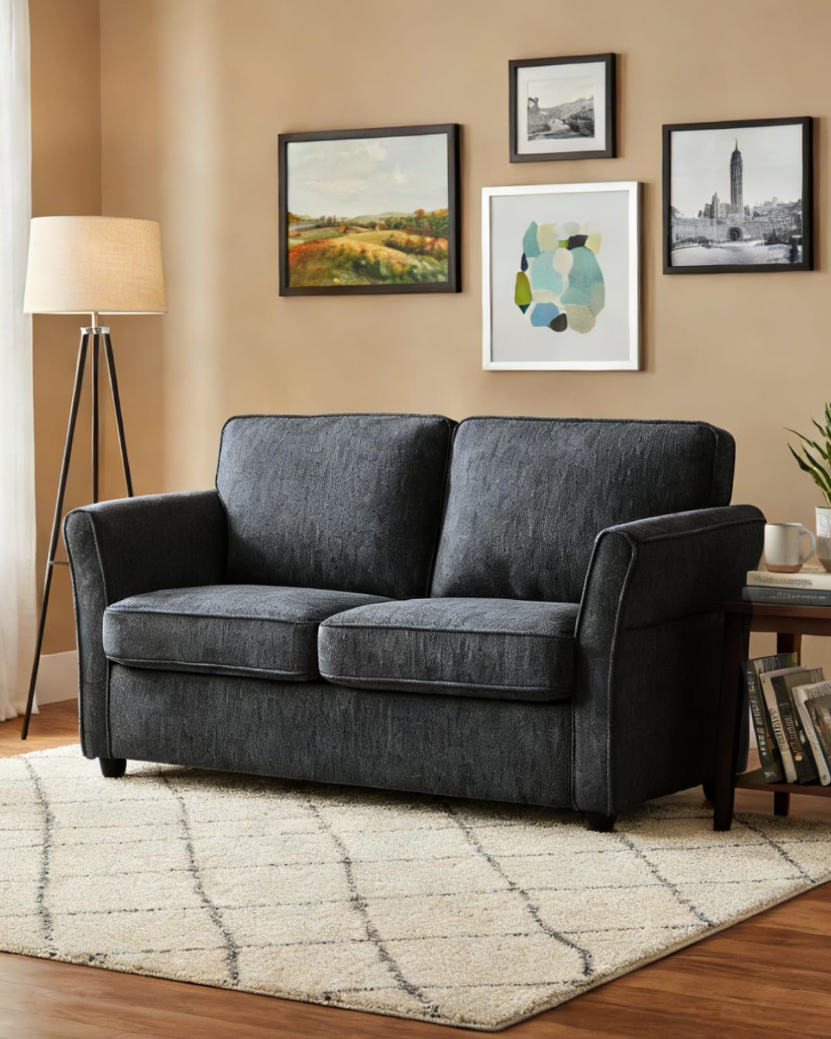 Chenille Loveseat with Outward Arms, Spring Cushion & Removable Covers