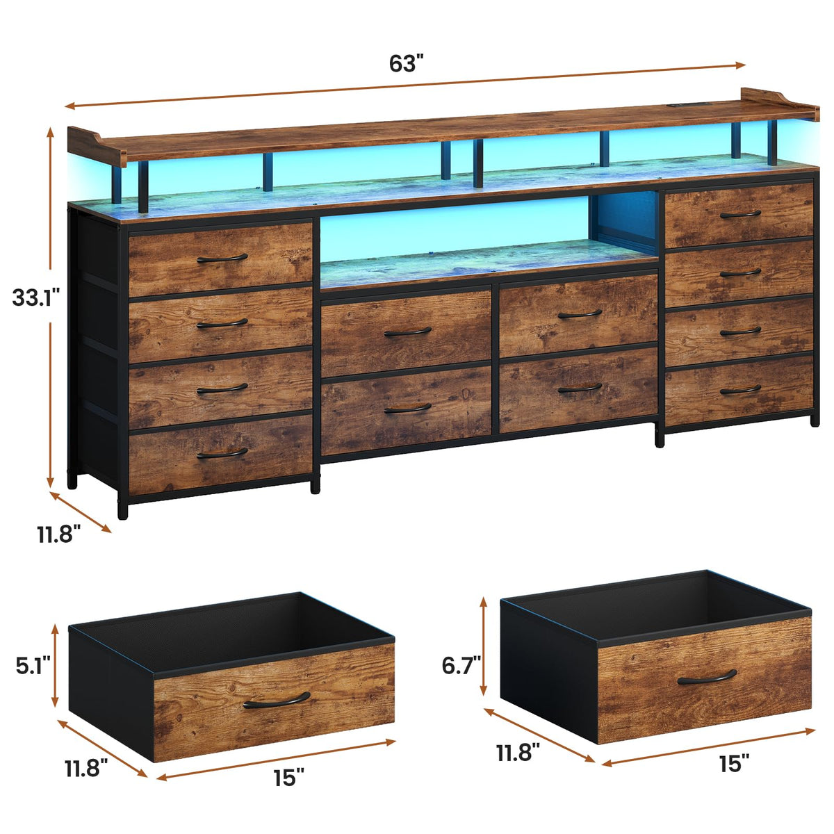 BTHFST 12 Drawers TV Stand Dresser for Bedroom for 55, 60, 70 inch TV