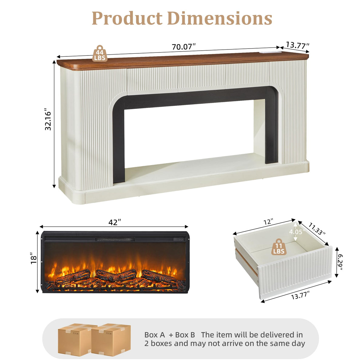 70" Fireplace TV Stand with 42'' Electric Fireplace for 65, 75, 80 inch TV