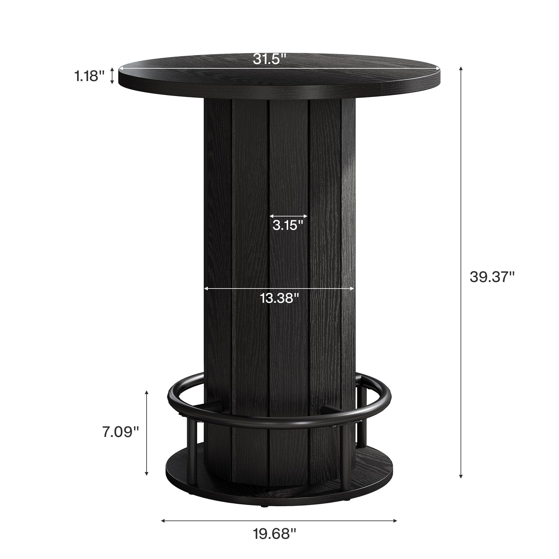 Farmhouse Round Bar Table with Metal Ring Footrest