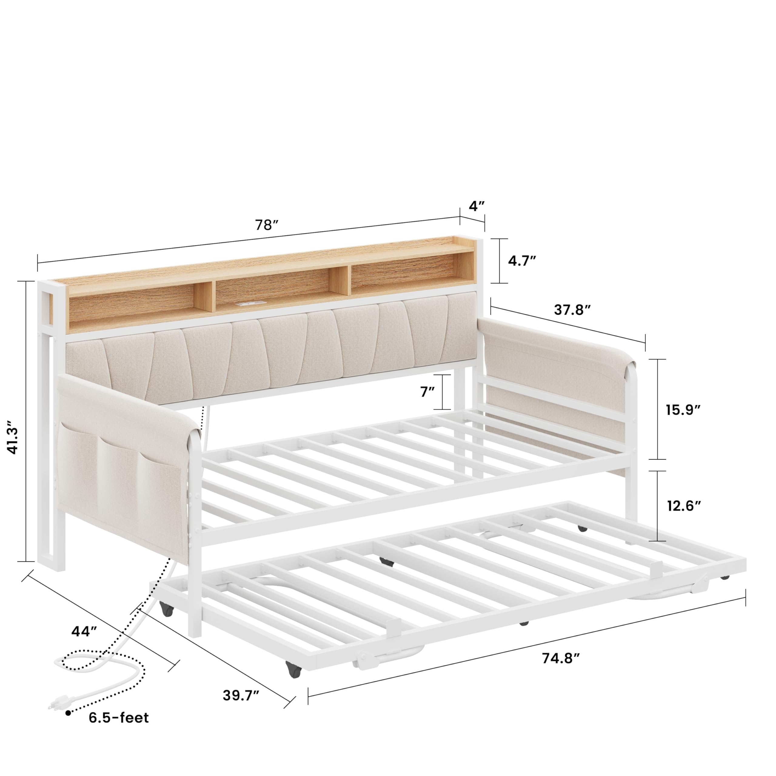 Twin Daybed with Trundle & Storage Headboard