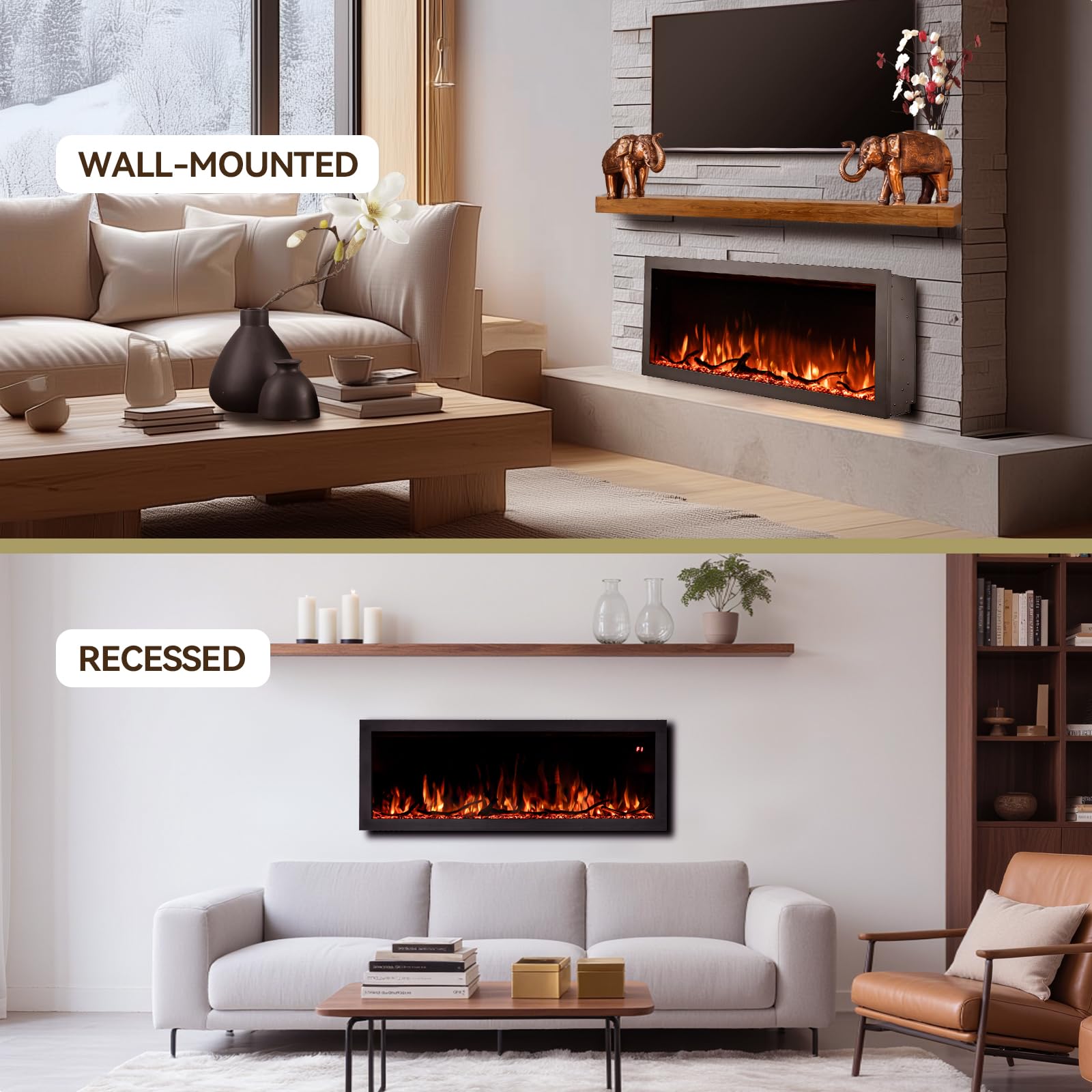 60-Inch Wall Mount Electric Fireplace with App & Remote Control