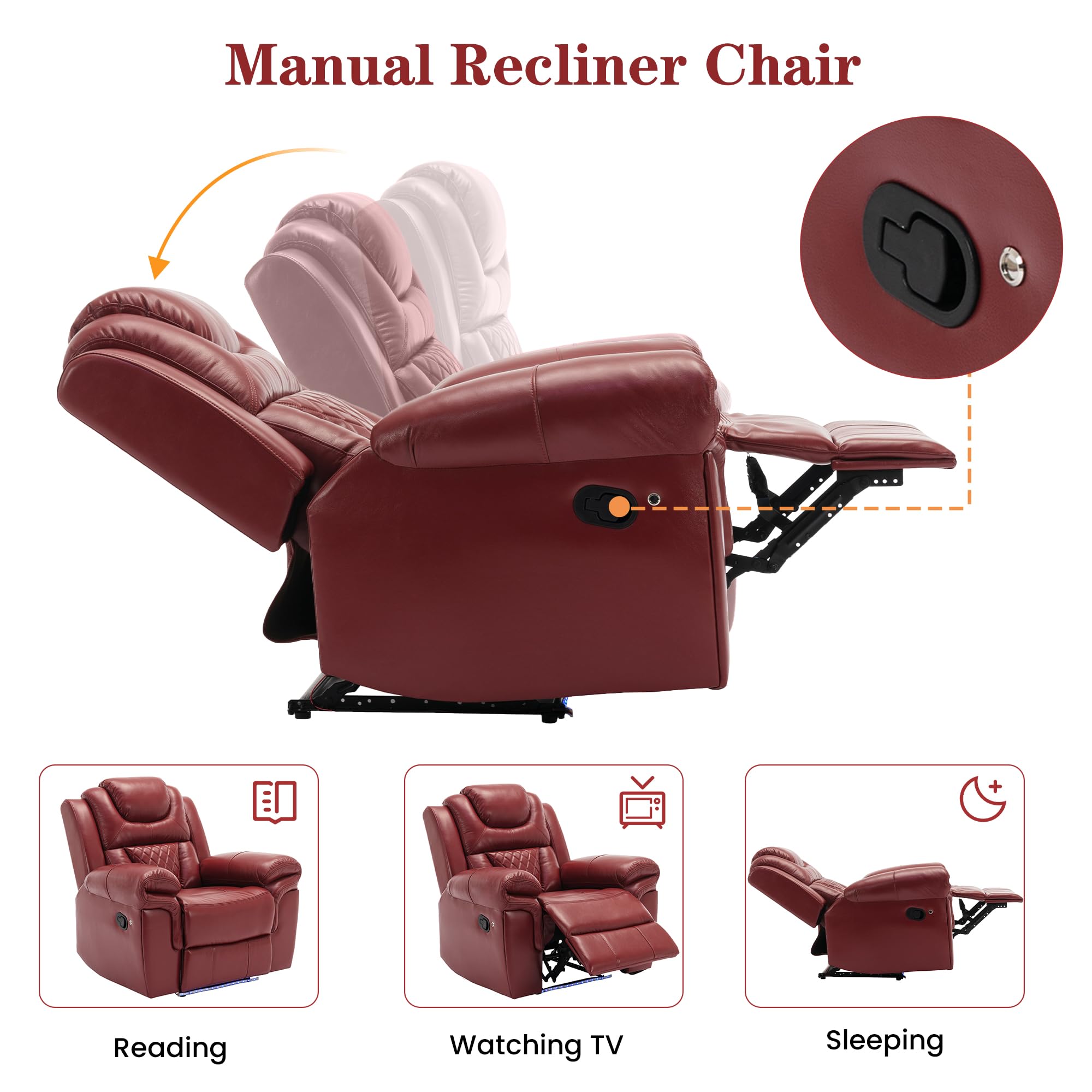 Manual Recliner Loveseat with LED Light Strip