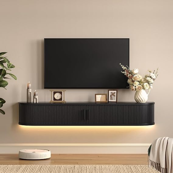 Floating TV Stand with LED Lights & Power Outlet