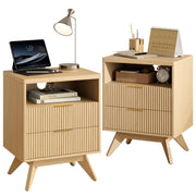 Fluted Nightstand Set of 2 with Drawer & Open Shelf
