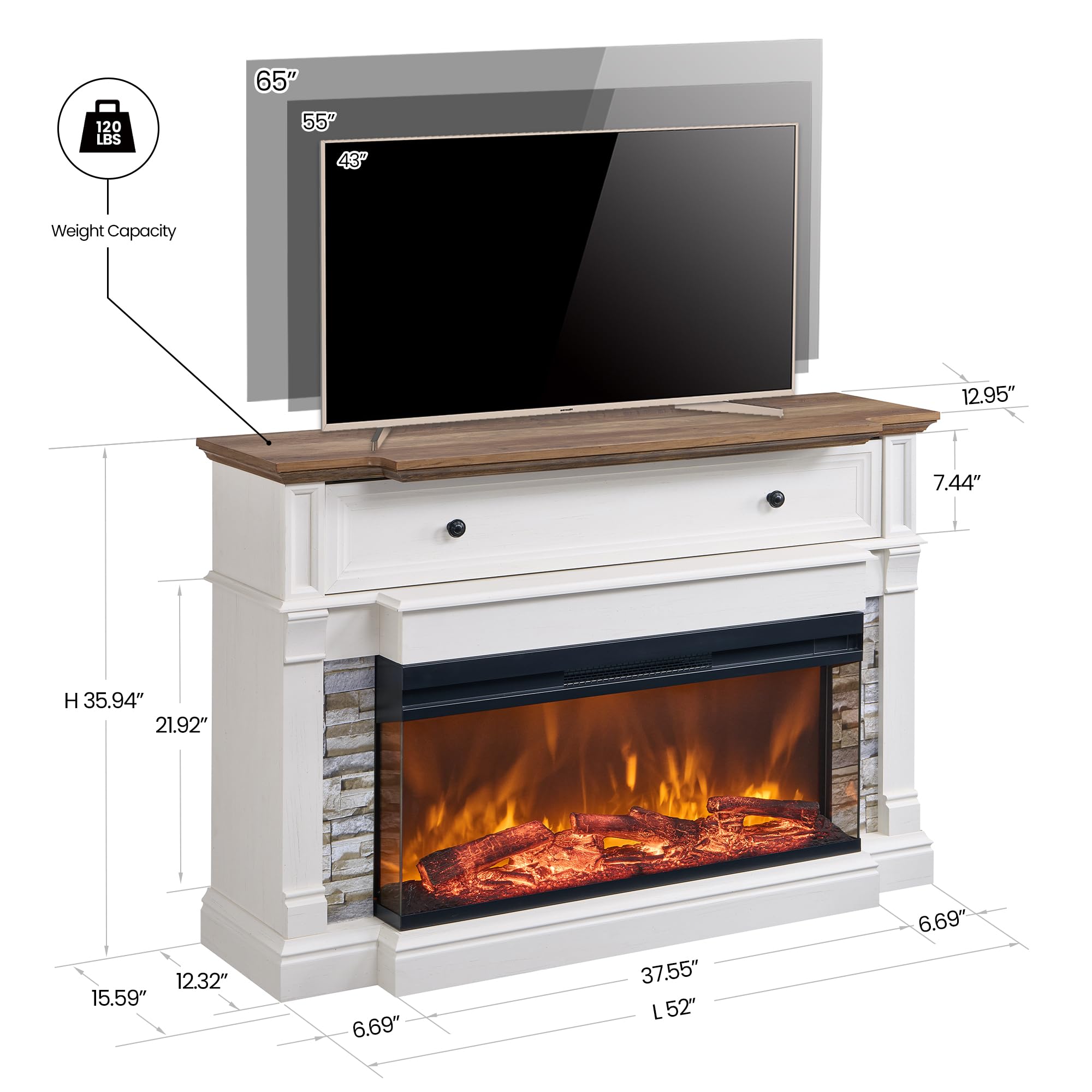 52" Electric Fireplace TV Stand with 3-Side Glass Insert