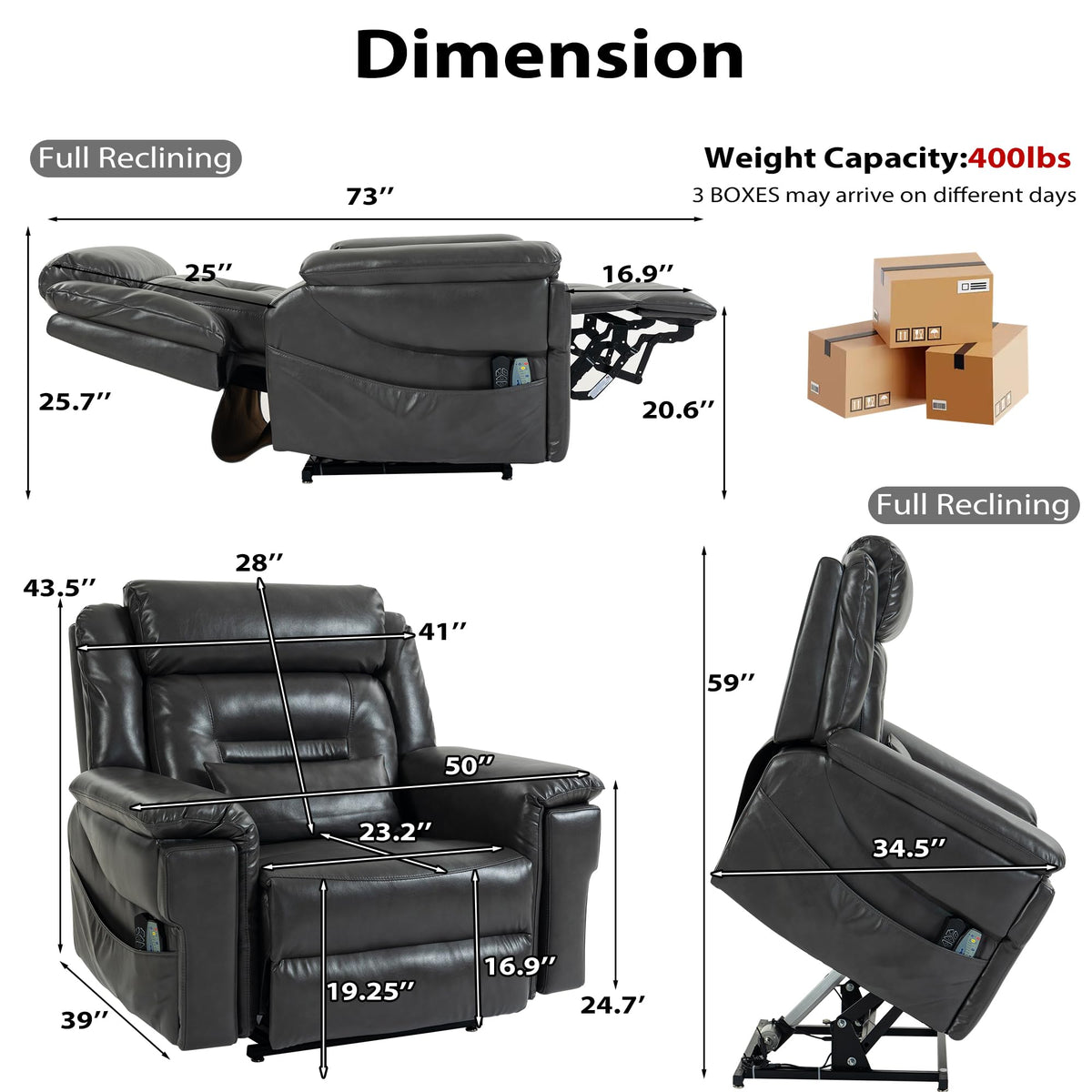 JIKFRIMA Oversized Big Man 400lbs Power Lift Recliner Chair for Adults