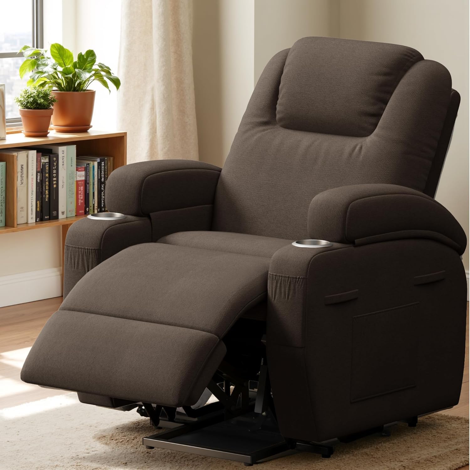 Flamaker Power Lift Recliner Chair (Fabric, Brown)