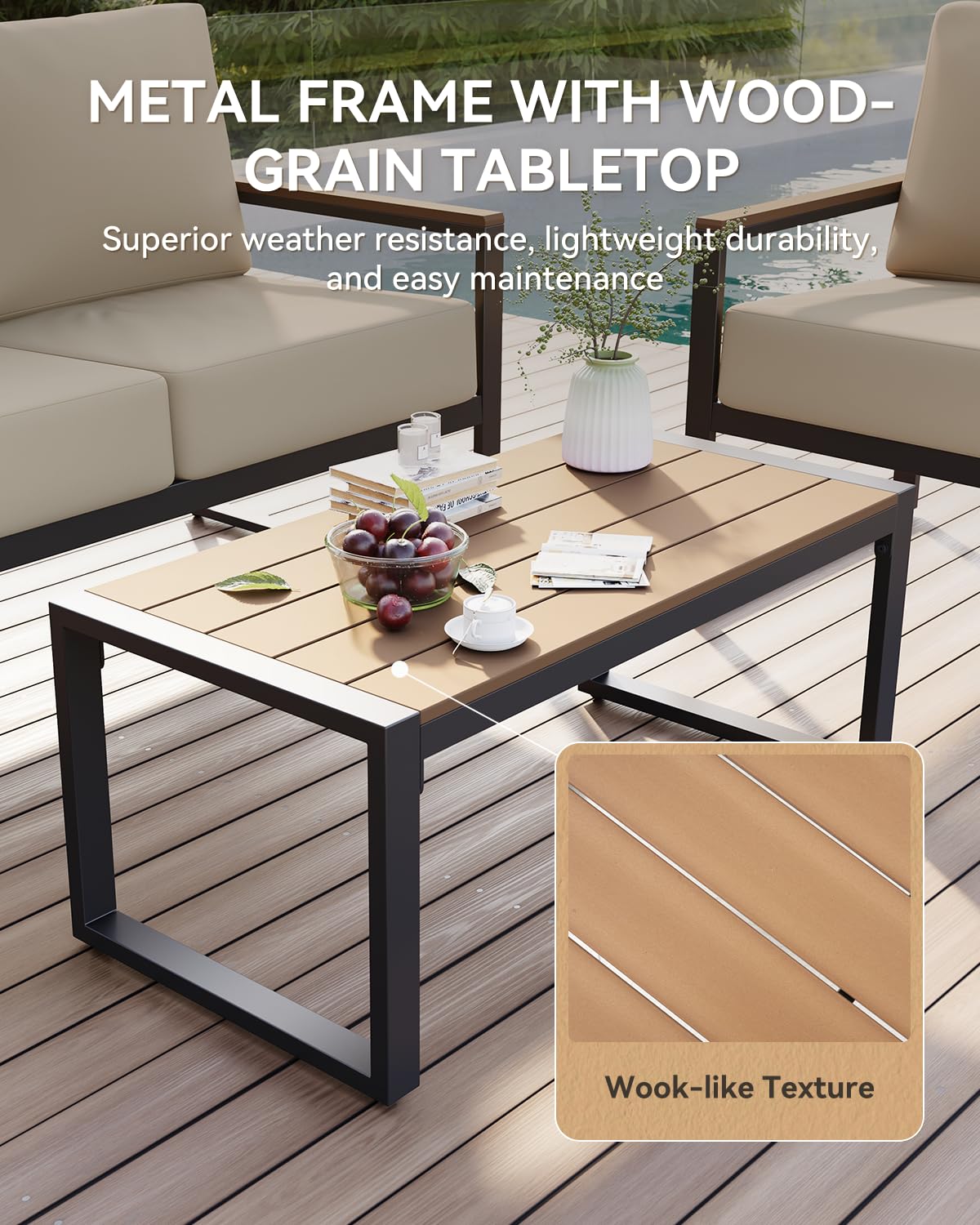 4-Piece Patio Conversation Set with Thick Cushions & Coffee Table