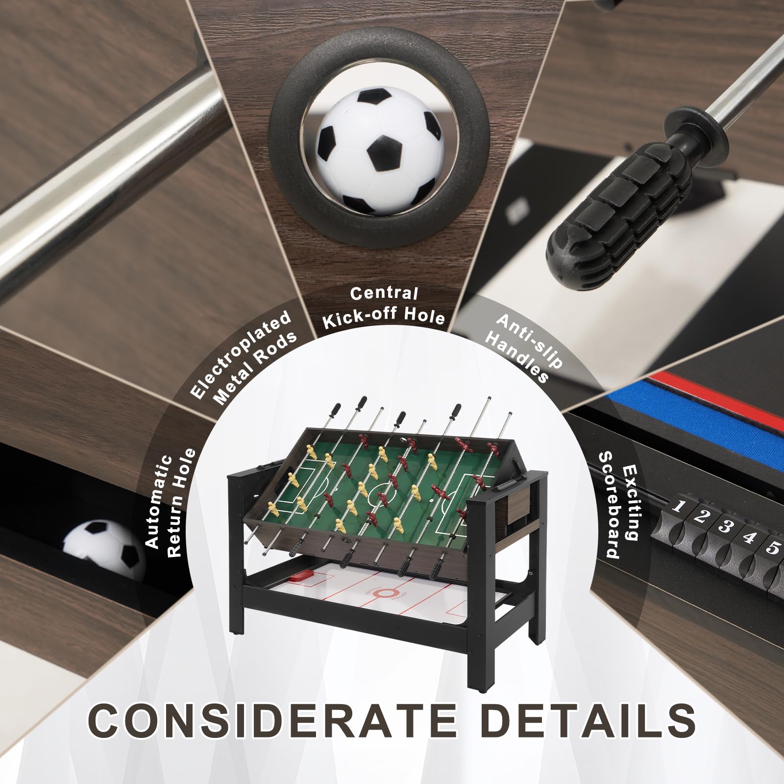 54" 4-in-1 Swivel Multi Game Table, Combo Game Table Set w/Air Hockey, Billiards, Foosball, Table Tennis for Adults, Space-Saving Sports Table for Home Game Room Party