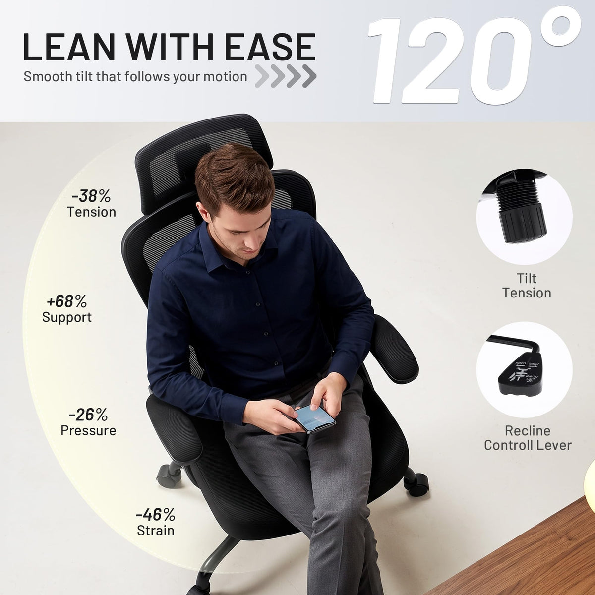 AreShark Ergonomic Office Chair - Mesh High Back Desk Chair Headrest Lumbar