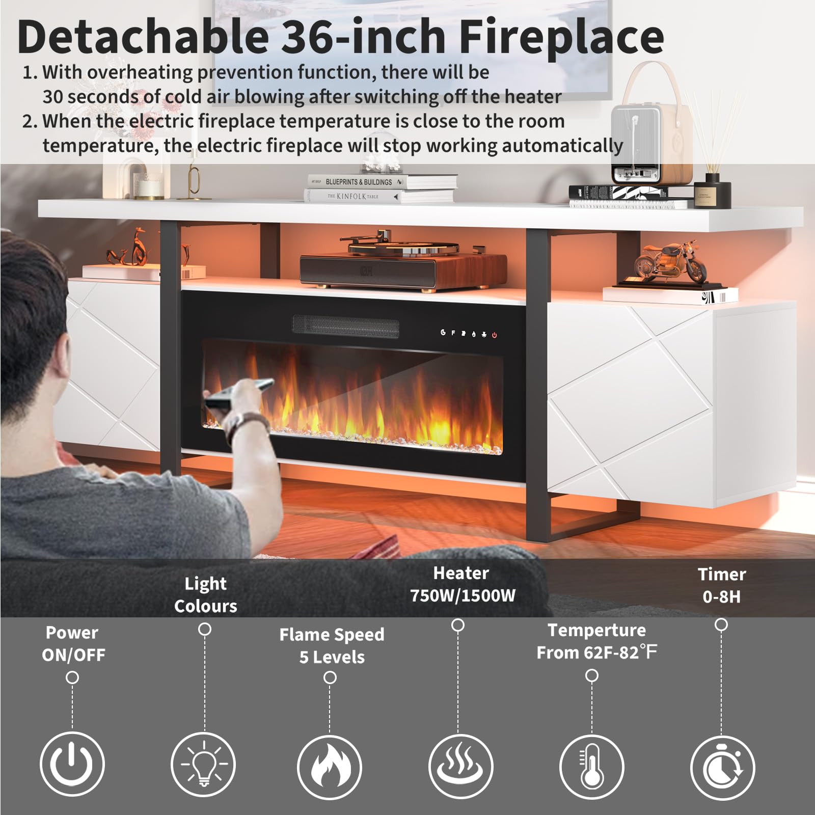 Fireplace TV Stand with 36" Electric Fireplace