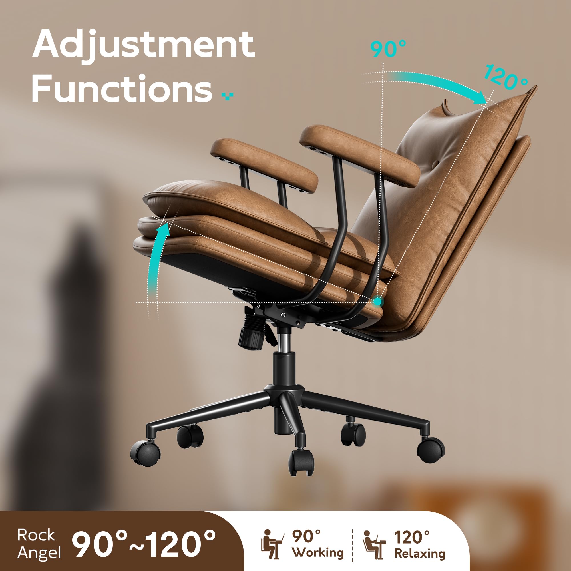 Mid-Back Leather Office Chair with Triple-Layer Seat