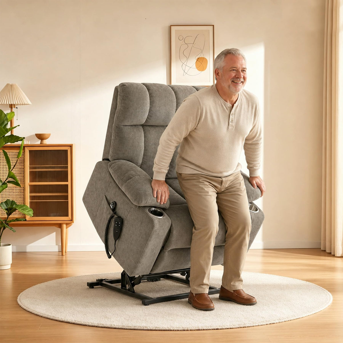 RHHVVR Oversized Power Lift Recliner Chair with Massage & Lumbar Heat, Gray