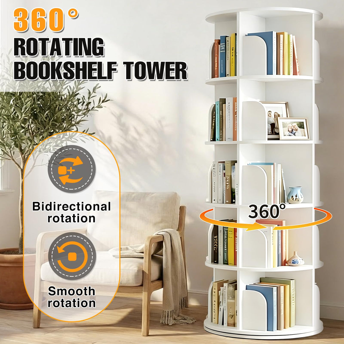 5-Tier Rotating Bookshelf