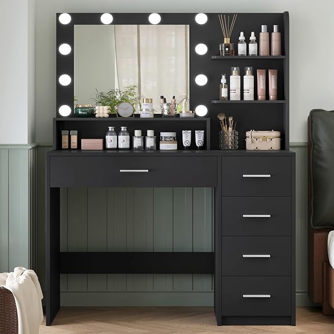 9-Drawer Vanity Desk with Lighted Mirror