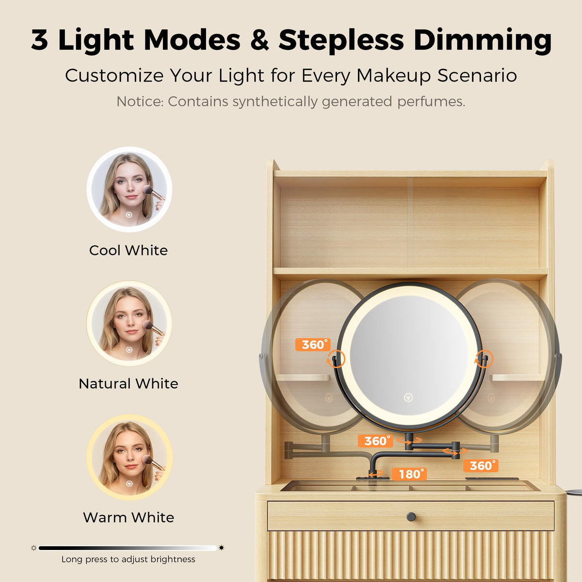LED Makeup Vanity with Storage Stool