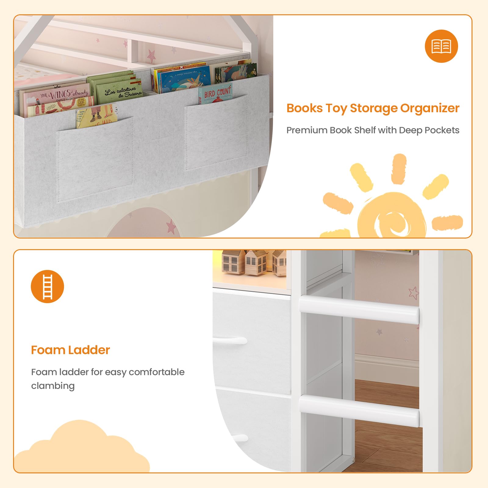 Twin Size Kids Loft Bed with Storage Drawers & LED Lights