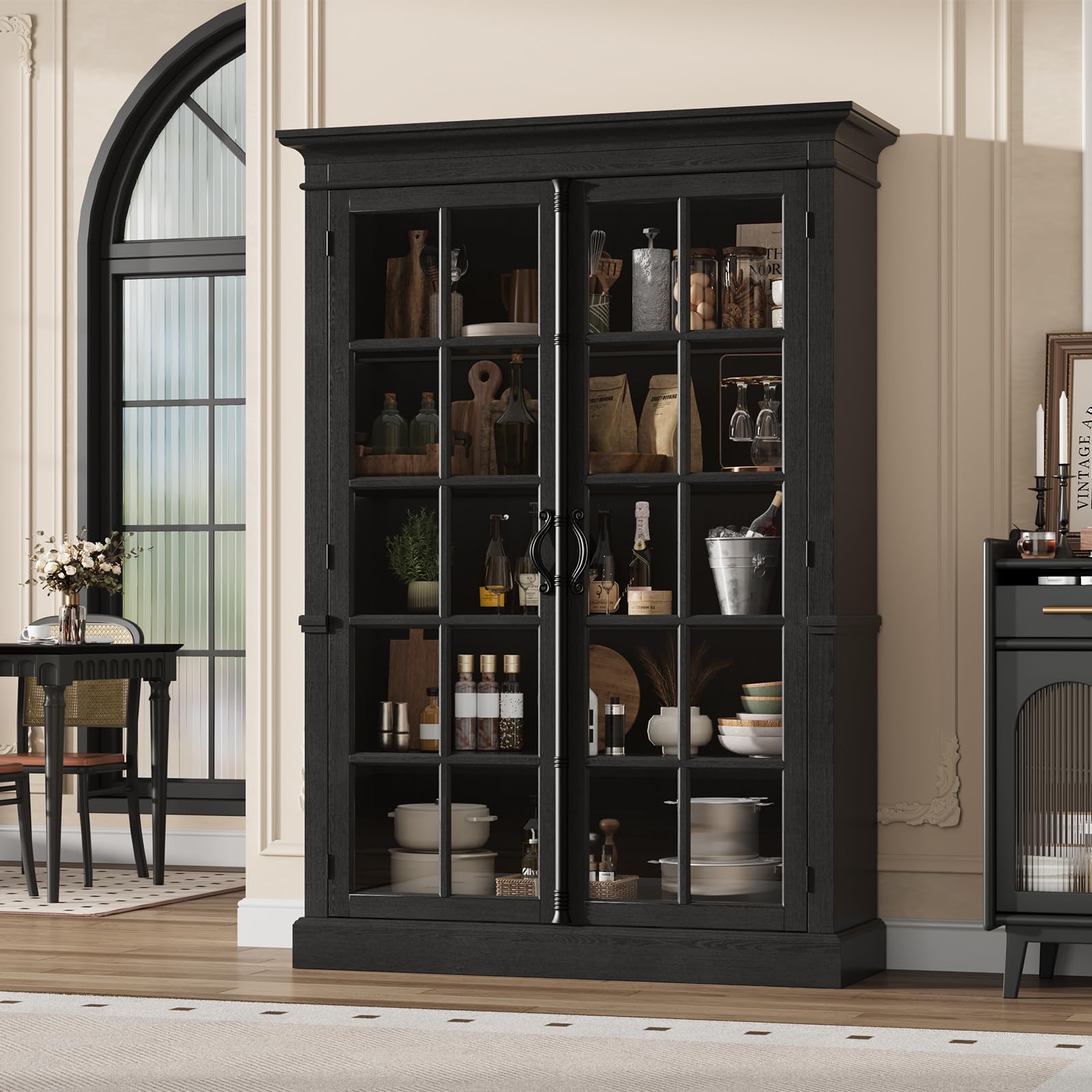 65" Farmhouse Display Cabinet with Glass Doors & Adjustable Shelves