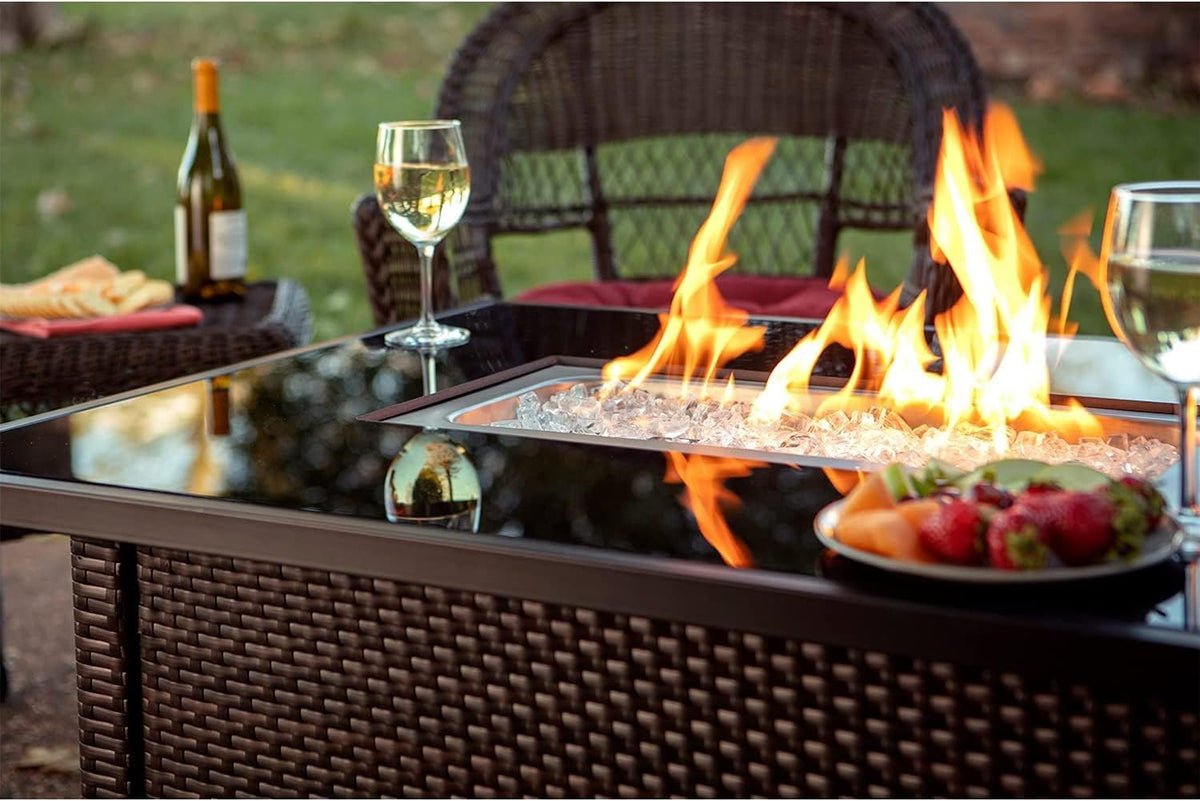 Rectangular Wicker Fire Pit Table