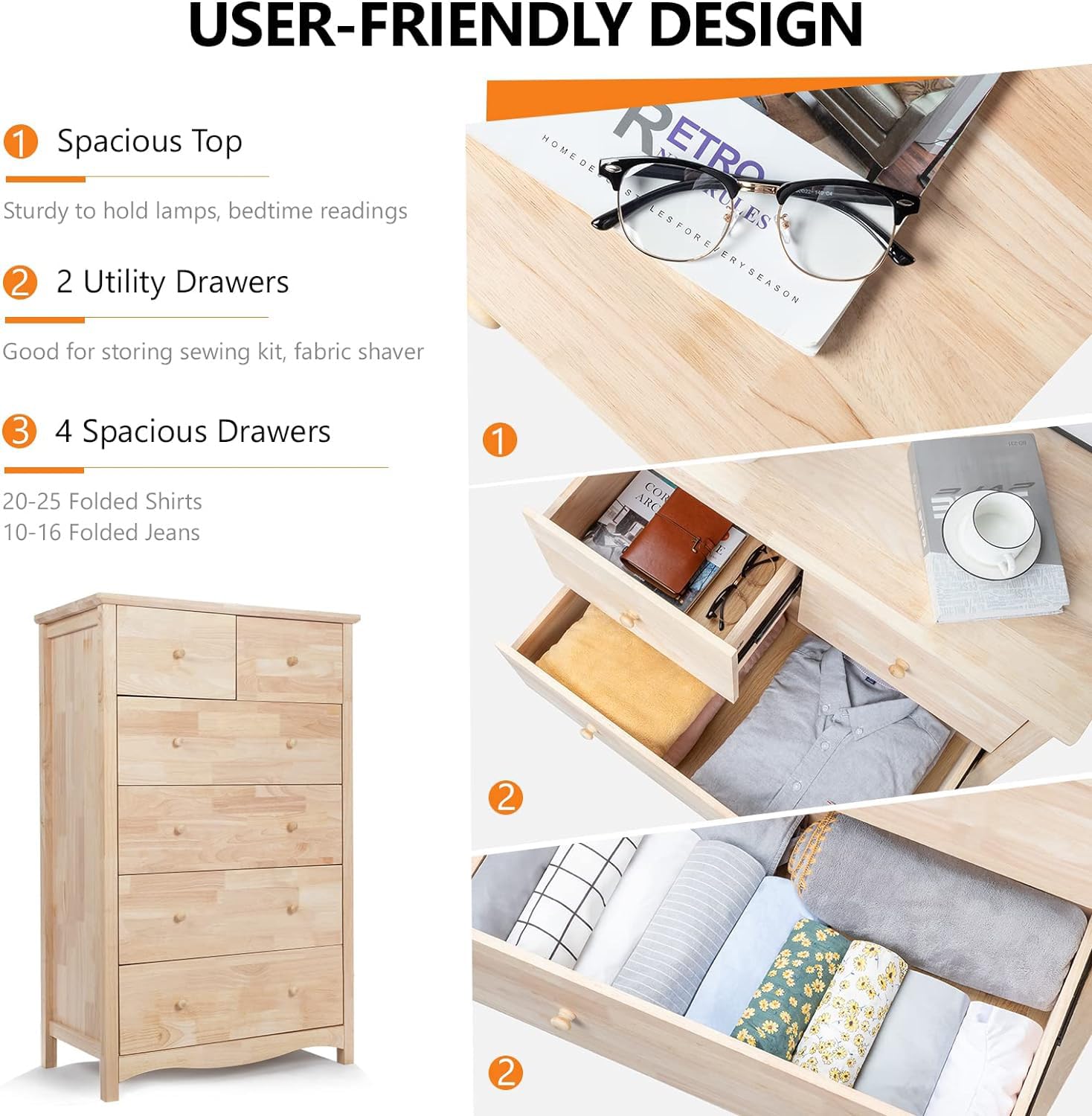 Unfinished Solid Wood Dresser with Full-Extension Drawers