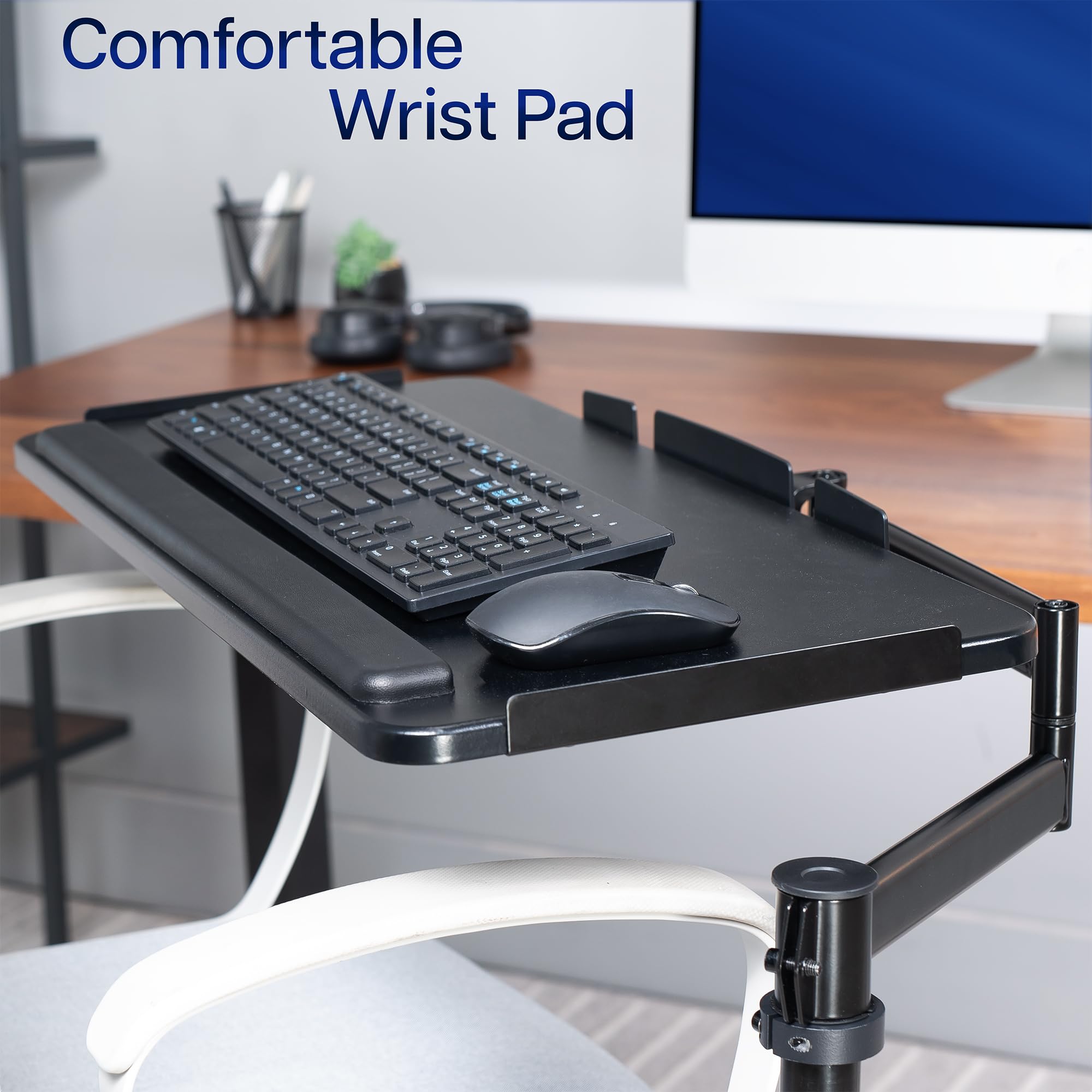 Chair-Mounted Keyboard & Mouse Tray with 360° Rotation