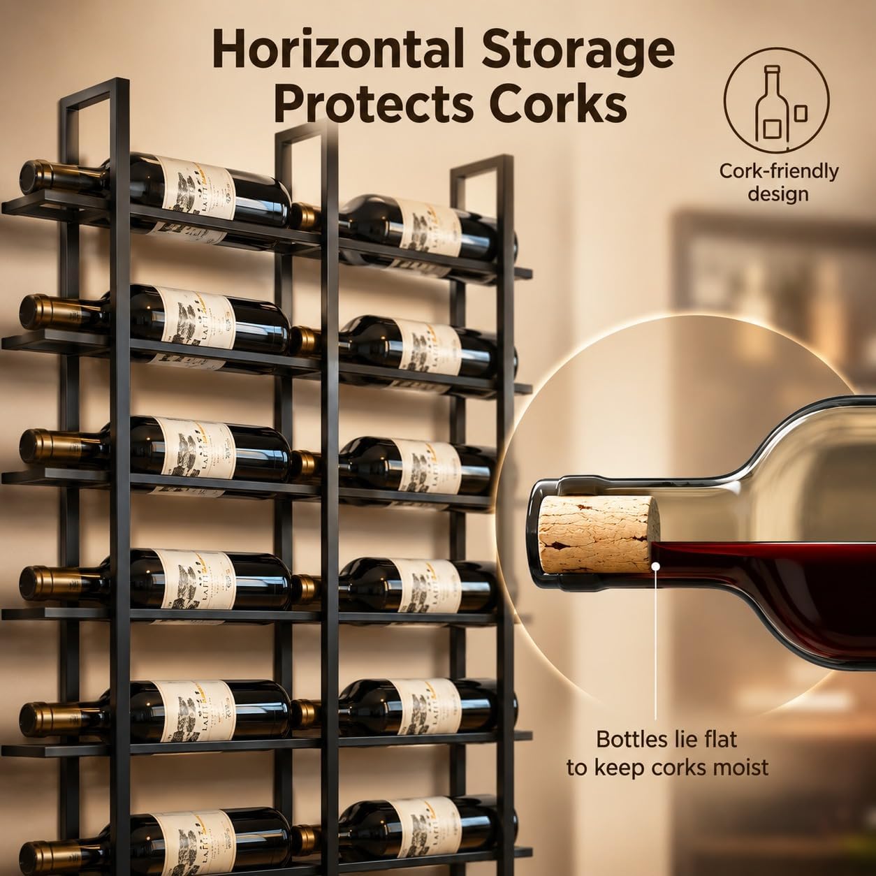 RAJYQODIS Large Wall Mount Wine Rack, 16 Tier 48 Bottle Wine Storage Organizer Display Holder, Metal Liquor Display for Wine Cellars, Home Bars, Kitchens, and Dining Rooms