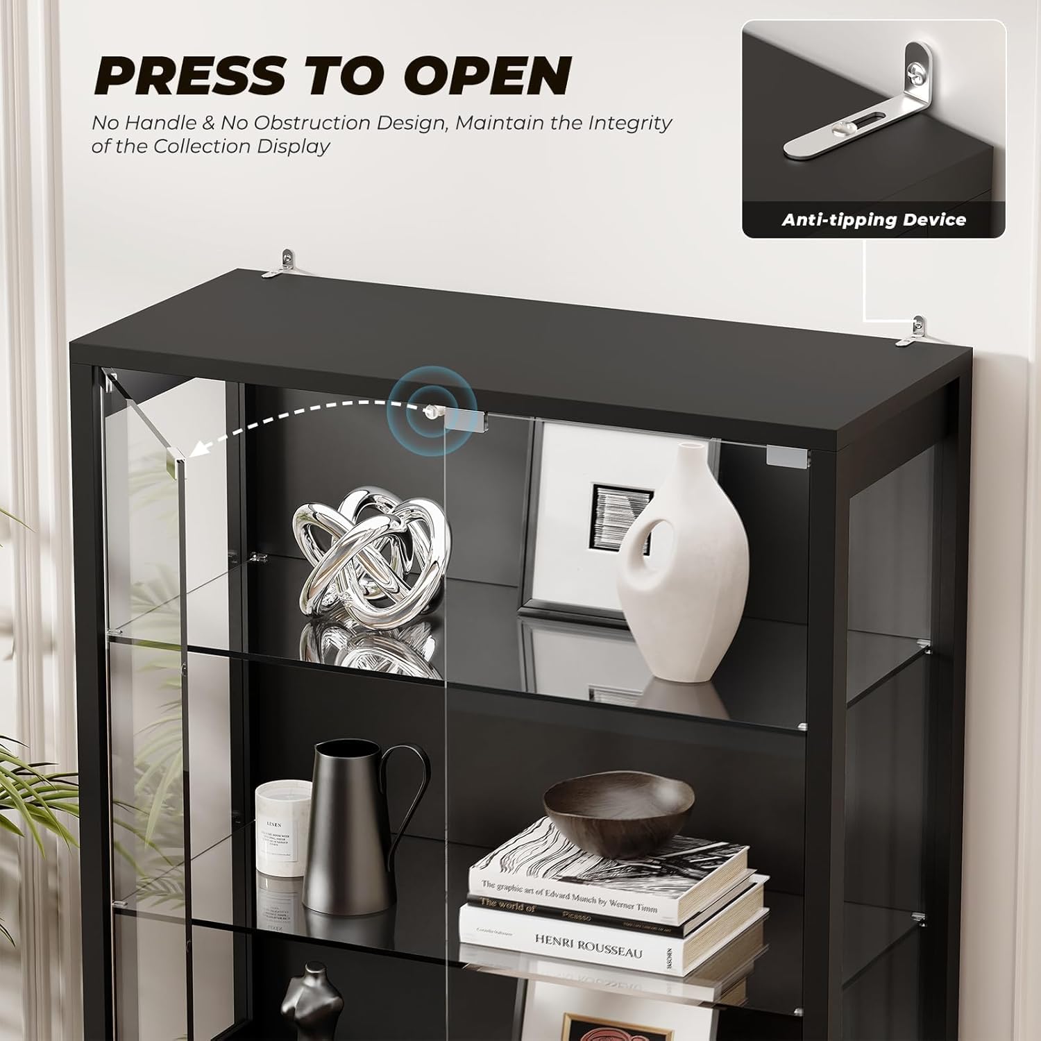 6-Tier Glass Display Cabinet with LED Lights & Motion Sensor