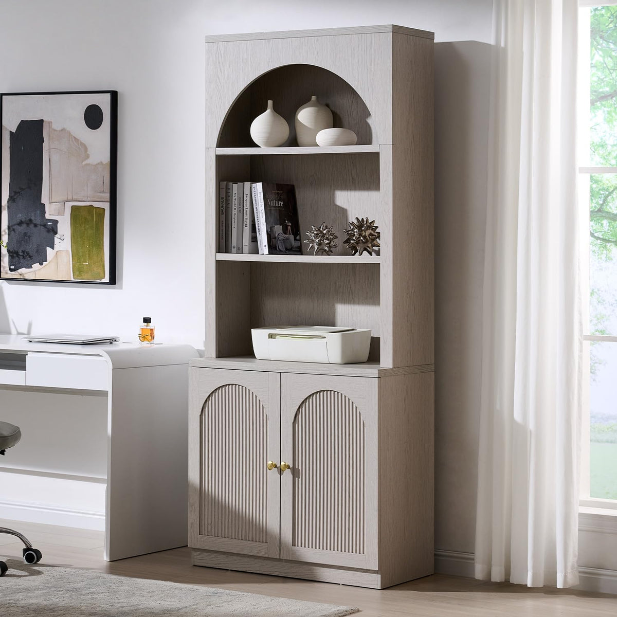 Light Grey Arched Bookcase