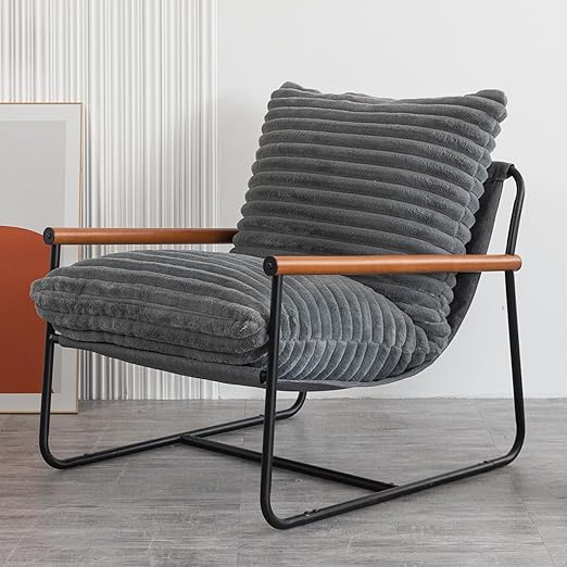 Sherpa Accent Chair with Beech Wood Arms & Metal Frame