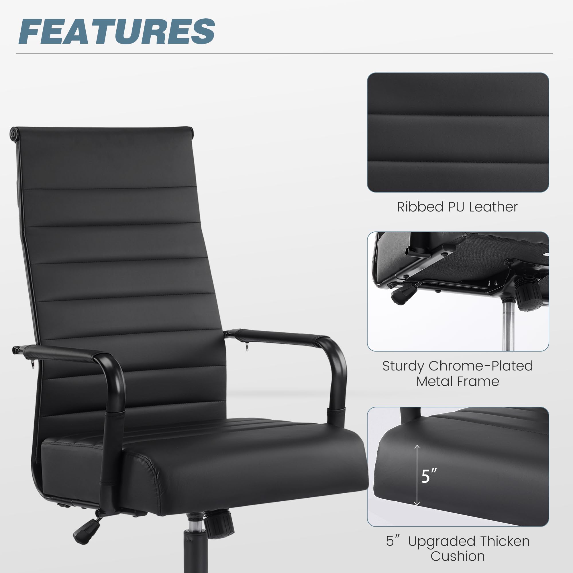 Ergonomic Ribbed Office Chair with High Back & Adjustable Height